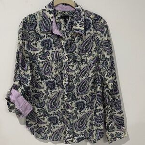 Talbots Paisley Button Down Shirt - Lavender, Black, Ivory